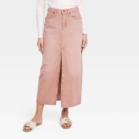 Pink denim shop maxi skirt