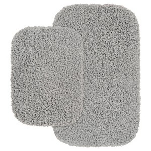 2pc Shaggy Nylon Washable Bathroom Rug Set Platinum Gray - Garland Rug - 1 of 4