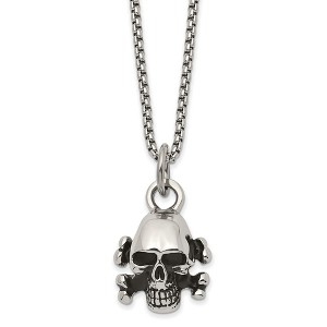 Black Bow Jewelry Mens Stainless Steel Antiqued & Polished Small Skull Necklace, 24 Inch - 1 of 4