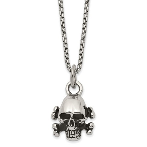 Black Bow Jewelry Mens Stainless Steel Antiqued & Polished Small Skull Necklace, 24 Inch - image 1 of 4