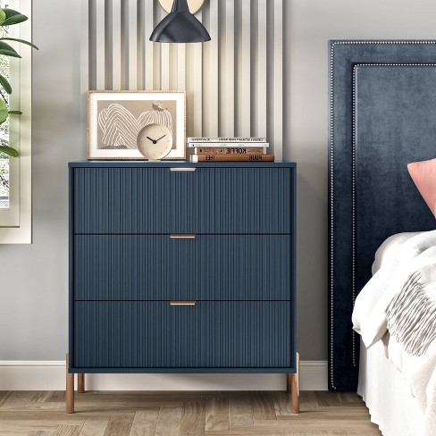 Festivo 3 Drawer Nightstand Navy: Scandinavian Modern Style, Mdf ...