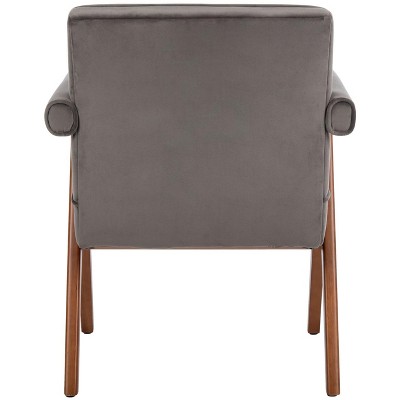 Dark Grey Velvet and Walnut Mid-Century Accent Chair