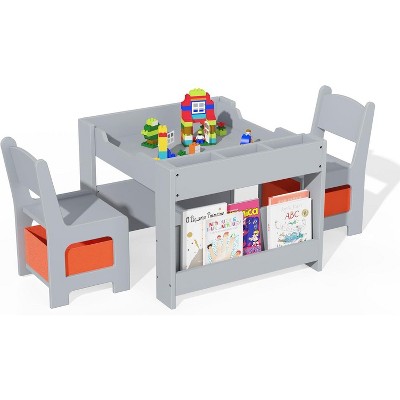 Kids Table and Chair Set - 4 in 1 Wooden Activity Table & 2 Chairs, Storage Drawer, Detachable Tabletop, for Drawing, Reading, Crafts