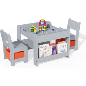 Kids Table and Chair Set - 4 in 1 Wooden Activity Table & 2 Chairs, Storage Drawer, Detachable Tabletop, for Drawing, Reading, Crafts - 1 of 4