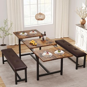 63" Extendable Dining Room Table Set With 2 Upholstered Benches for 4-6, 3 Piece Large Rectangle Kitchen Table Set With Metal Frame for Home - 1 of 4