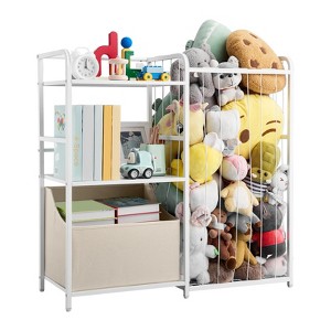 VEVOR Kids Bookshelf and Stuffed Animal Storage, Toy Storage Organizer, 2-Tier Book Shelf with Fabric Toy Chest, Toy Storage for Kids Room,White - 1 of 4