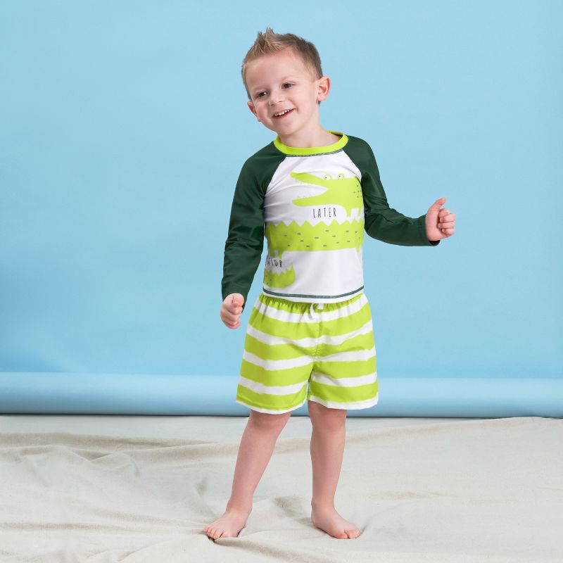 Gerber Baby & Toddler Boys' Two-Piece Swim Trunks and Long Sleeve Rash Guard Set, 4 of 11