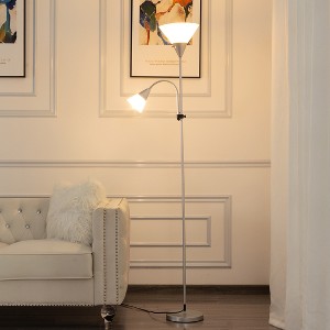 Vynxaria Floor Lamps, 71.3", 2 - Light Setup, Rose - White Arched Shades, Black Body, for Bedroom/Living Room - 1 of 4