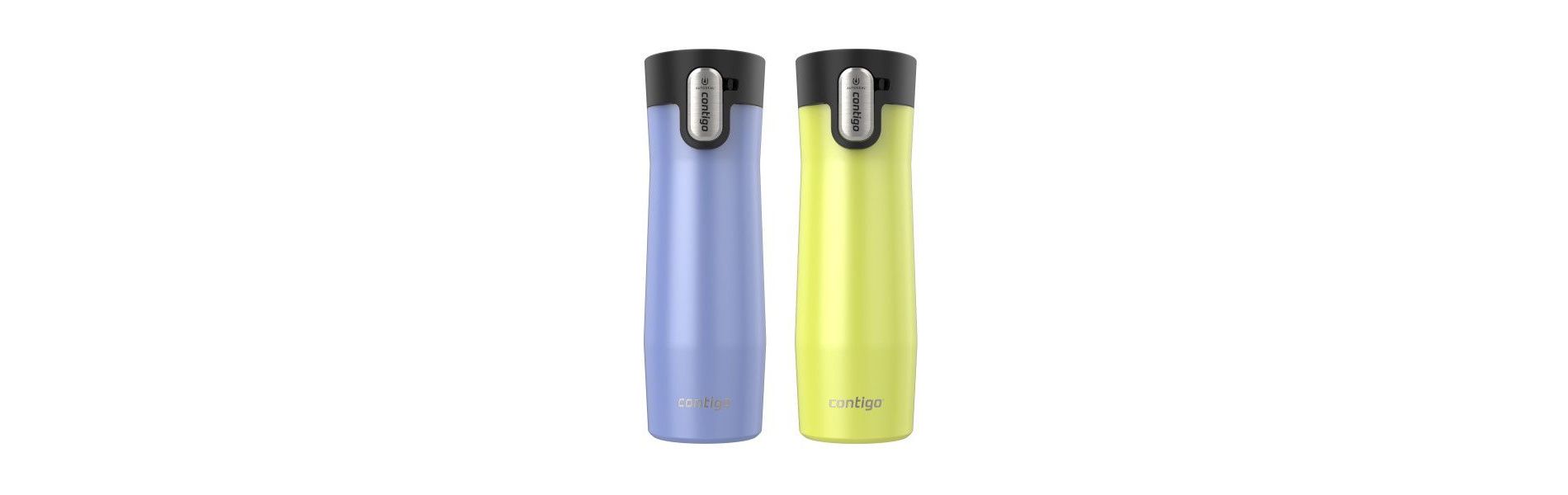 Contigo AUTOSEAL West Loop Vacuum-Insulated Stainless Steel Travel Mug with Easy-Clean Lid Aster Frosted Pearl & Limelight Frosted Pearl, 2-Pack 20 oz