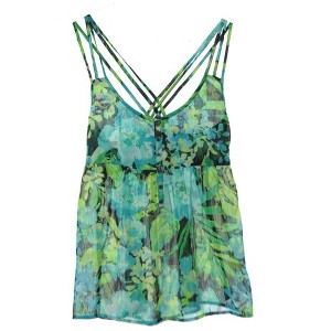Aeropostale Womens Floral Print Sheer Shimmer Tank Top, Black, X-Small - 1 of 1