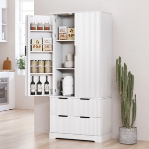 72" Kitchen Pantry Cabinet with Adjustable Shelf, 2 Large Drawers, 8-Door Spice Racks, Fluted Freestanding Storage Organizer-Maison Boucle - 1 of 4