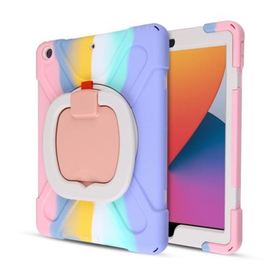 MyBat Rotatable Stand Shockproof Protector Cover Compatible With Apple iPad 10.2 - Rose Gold / Pink Rainbow