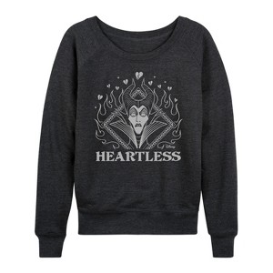 Women's - Disney Villains - Maleficent Heartless Lightweight French Terry Wide Neck Long Sleeve Shirt - 1 of 4