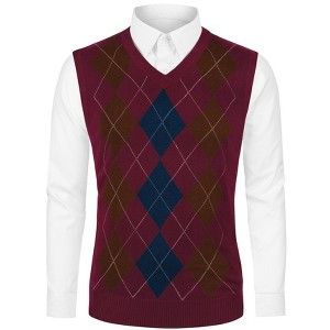 Lars Amadeus Men's Casual Argyle V Neck Sleeveless Knit Pullover Sweater Vest - 1 of 4