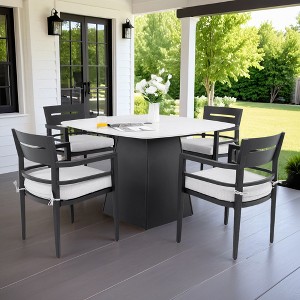 Christopher Knight Home Patio Elsie 5 Piece Aluminum and Sintered Stone Dining Set with Sunbrella Cushions - 1 of 4