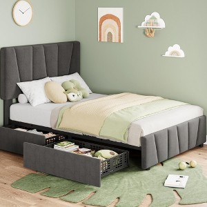 Whizmax Bed Frame with Adjustable Headboard and 2 Storage Drawers, Velvet Upholstered Tufted Platform Bed Frames with Wooden Slats Support - 1 of 4