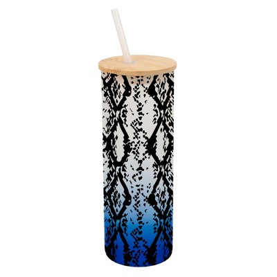 Elanze Designs Snakeskin Animal Print Wrap-Around Design 25 Ounce Frosted Gradient Glass On-The-Go Coffee Travel Skinny Tumbler Mug Cup, Bamboo Lid