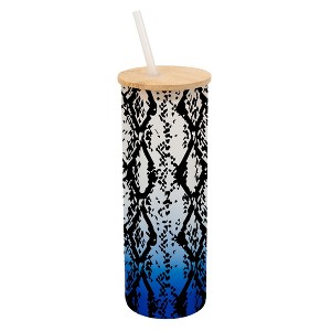 Elanze Designs Snakeskin Animal Print Wrap-Around Design 25 Ounce Frosted Gradient Glass On-The-Go Coffee Travel Skinny Tumbler Mug Cup, Bamboo Lid - 1 of 1