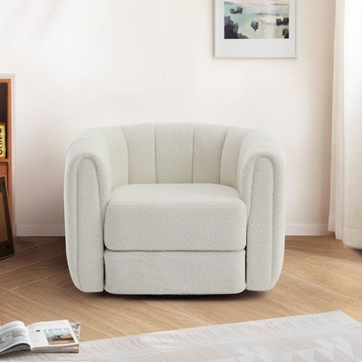 CAVINAS Modern Round Accent Chair with Teddy Upholstered,Swivel Barrel Chair with Thick Backrest Armchair Comfy Reading Chair for Living Room