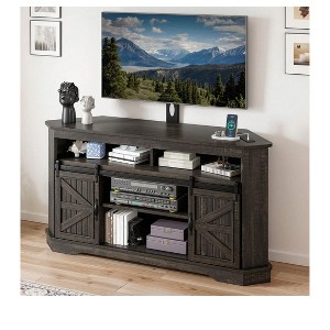 TV Stand with Mount for 70 Inch TV, Corner Entertainment Center with Sliding Barn Doors & Power Outlet , Media Console Table for Living Room - 1 of 4