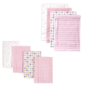 Luvable Friends Infant Girl Cotton Flannel Burp Cloths and Receiving Blankets, 8-Piece, Pink Dots, One Size - 1 of 1