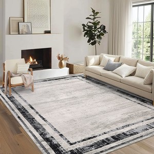 Large Washable Rug 9x12 Modern Border Rug Soft Thin Low Pile Floor Carpet, Non Shedding & Non Slip, Indoor Foldable Printed Accent Mat for Open Floor - 1 of 4