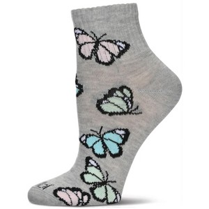 Memoi Women's Multi-Butterflies Athletic Quarter Socks Med Gray Heather 9-11 - 1 of 3