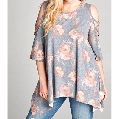 Women's Vintaged Washed Floral Swing Tunic - Oddi 1X