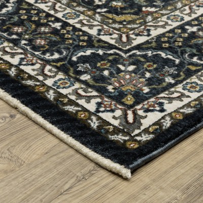 Navy and Gold Persian Style Microfiber Runner Rug