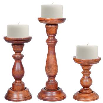Mela Artisans Rustic Wood Candle Holders, Set of 3, Table Centerpiece, ATOP a Mantle, 9", 12"