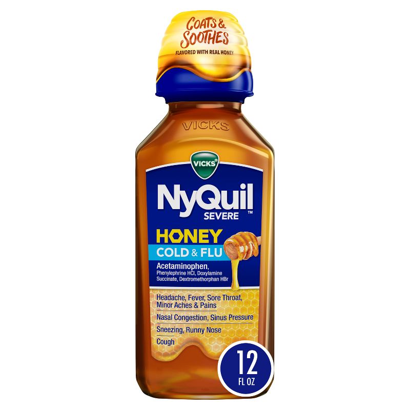Vicks NyQuil Severe Cold &#38; Flu Medicine Liquid - Honey - 12 fl oz, 1 of 9