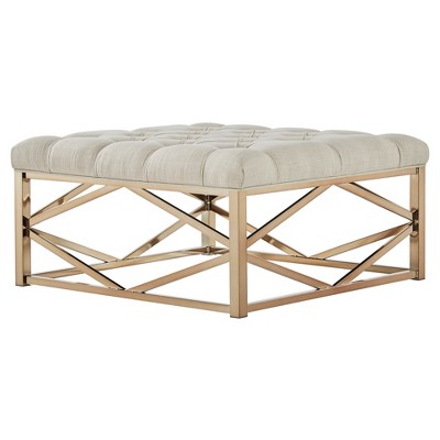 Fontaine Champagne Button Tufted Geometric Cocktail Ottoman Oatmeal - Inspire Q