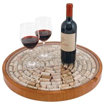 True Wine Cork Collector Lazy Susan Turntable, Wooden and Glass Storage for 130 Corks, Tabletop or Countertop Organization, Set of 1