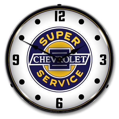 Collectable Sign & Clock | Chevrolet Super Service LED Wall Clock Retro/Vintage, Lighted