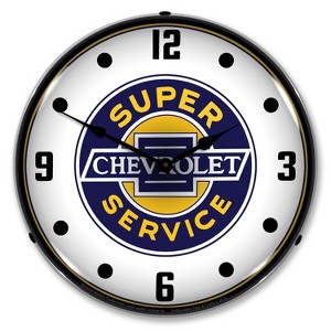 Collectable Sign & Clock | Chevrolet Super Service LED Wall Clock Retro/Vintage, Lighted - 1 of 4