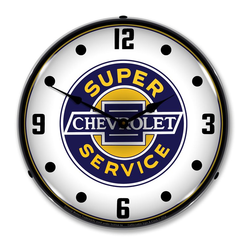 Collectable Sign & Clock | Chevrolet Super Service LED Wall Clock Retro/Vintage, Lighted, 1 of 6