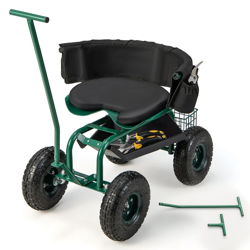 Costway Rolling Garden Cart Outdoor Gardening Workseat with Adjustable Height &Tool Storage, 1 of 11