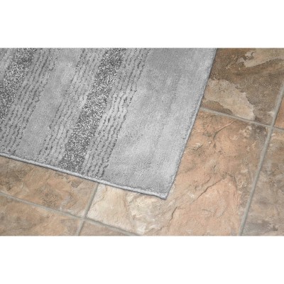 Essence Platinum Gray 22" x 60" Nylon Striped Bathroom Rug Runner