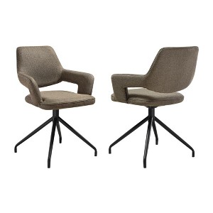 Armen Living,Swivel Upholstered Dining Chair in Brown Fabric with Black Metal Legs - Set of 2 - 1 of 4
