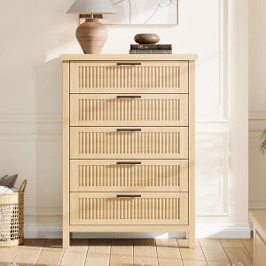 Fluted 5 Drawer Tall Dresser for Bedroom, 42.9'' Tall Chest of Drawers, Wooden Dresser Chest with Clothes Storage Cabinet, TV Stand for Living Room - 1 of 4