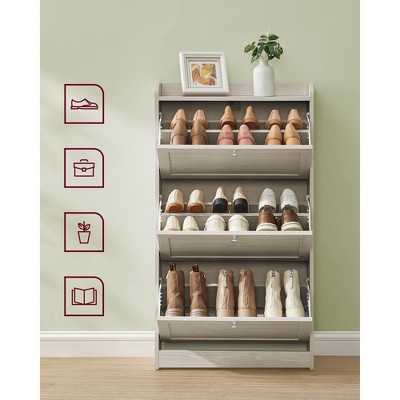 Beige Wooden Shoe Cabinet with 3 Flip Drawers