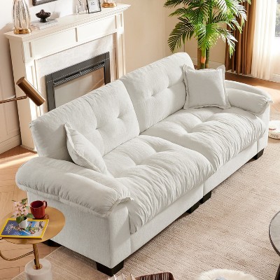 91.5"Chenille Deep Seat Sofa Couch with 2 Throw Pillows-Morden Fort