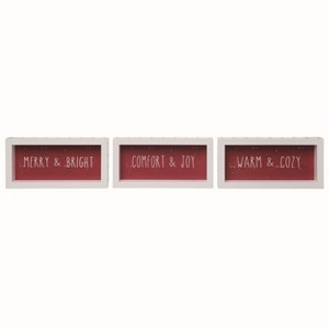 Transpac MDF Stripe Simple Block Decor Set of 3 Christmas Home Decorations - 1 of 1