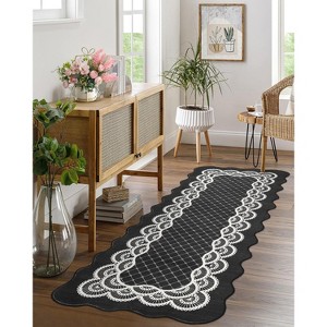 Scalloped Edge Area Rugs Modern Washable Bordered Geometric Soft Rug for Living Room Bedroom - 1 of 4