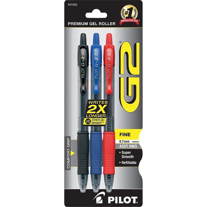Pilot G2 Premium Retractable Gel Ink Pen Refillable Assorted Ink .7mm 3/Pack 31023, 3 of 4
