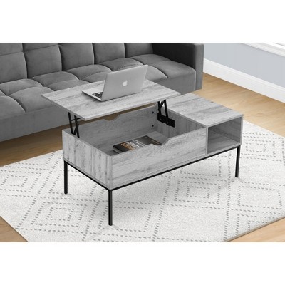 Coffee Table, 42inL, Rectangular, Cocktail, Lift-top, Grey, Black Metal, Contemporary, Modern