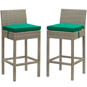 Modway Conduit Bar Stool Outdoor Patio Wicker Rattan Set of 2 - Light Gray Green - Powder-Coated Aluminum Frame , Frame:Aluminium tube, Wintech Light - 1 of 4