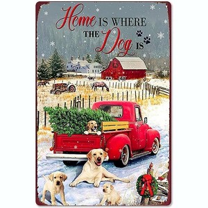 Lomsoe Home Is Where The Dog Is Winter Farm Scene Christmas Decor Rustic Aluminum Wall Art Christmas Metal Tin Sign 8x12in - 1 of 1