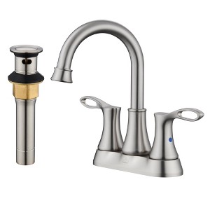CASAINC 4 in. Centerset Double Handle High Arc Bathroom Sink Faucet Lavatory Faucet with Stainless steel Drain in Brushed Gold - 1 of 4