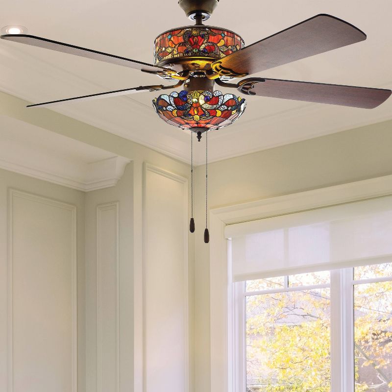 52&#34; LED Glass Tiffany Style Stained Magna Carta Lighted Ceiling Fan - River of Goods, 3 of 12